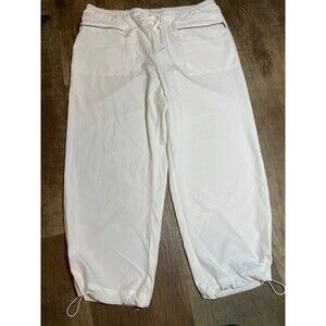 Chicos Pants Womens Size 2 White Elastic Waist Draw String Zip Pockets 4 Pocket$
